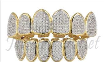 Hip Hop Grill CZ Solid Gold with White